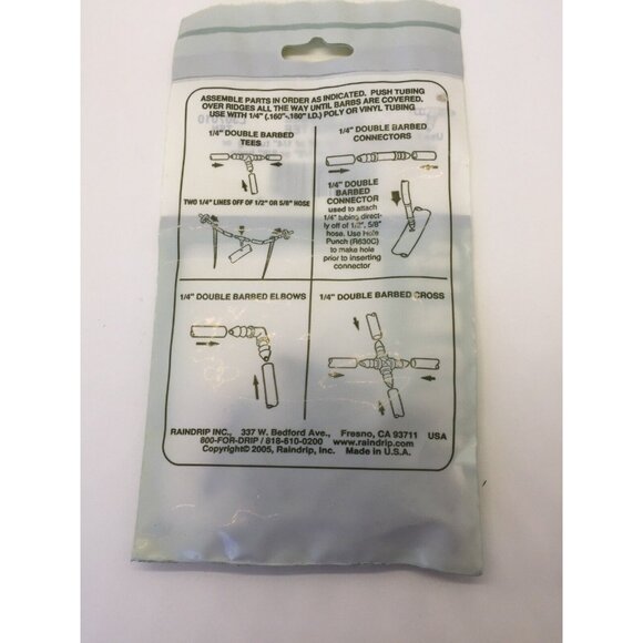 Raindrip 1/4" Double Barbed Tee Pack of 10 L307010 New Unopened USA Made - Picture 2 of 2